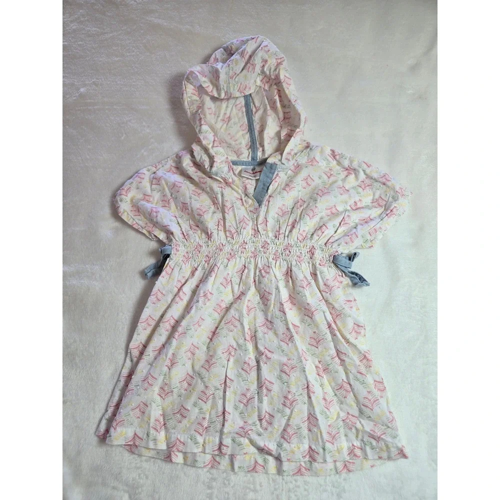 Hanna Andersson Girls Hooded Cotton Swiss Dot Palm Leaf Cover Up Dress Sz 100 3t